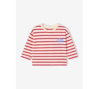 Bio-Kollektion: Gestreiftes Baby Shirt mit Druckknöpfen hinten rot Gr. 68 von vertbaudet