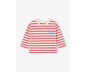 Gestreiftes Baby Langarmshirt mit Druckknöpfen hinten aus Bio-Baumwolle rot Gr. 68 von Vertbaudet