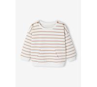 Gestreiftes Baby Sweatshirt mit geknöpften Schultern wollweiß Gr. 68 von vertbaudet