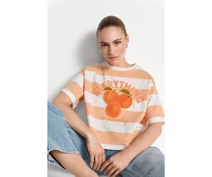 Gestreiftes Cropped-T-Shirt XS soft papaya