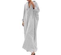 Gestreiftes Damen-Hemdkleid aus Baumwolle und Leinen lässige lockere Maxikleider Baumwolle und Leinen Hemdkleid Casual Lose Maxi Kleider