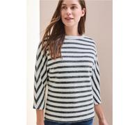 Cecil Langarmshirt Gestreiftes Federgarn – Damen U-Boot-Ausschnitt, Blau Gr. L