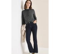 Langarmshirt CECIL, Damen, Gr. L (42), cool grau, Web, 70% Baumwolle, 30% Polyester, gestreift, normal normal, hoch geschlossener Ausschnitt, abgesteppt, Shirts Langarmshirt, mit Tunnelzugband am Krag