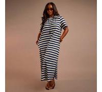 Gestreiftes gestricktes Jersey Maxi T-Shirt Kleid in Große Größen, lässiger Schnitt, entspannt und bequem, ideal für Reisen, Flughafen, Alltag, Sommer