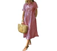 Gestreiftes Hemdkleid mit Revers, Knopfleiste und funktionalen Taschen, lässiges Sommerkleid, lockere Passform, Maxi-Hemdkleid, rot, XL