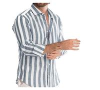 Gestreiftes Herrenhemd Mit Langen Ärmeln Lässiger Kragen Atmungsaktives Herren-Strickhemd Button-Down-Hemd Herren T-Shirt (Color : Blue B, Size : XXL)