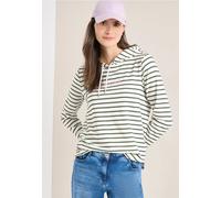Langarmshirt CECIL, Damen, Gr. M (40), weiß (khaki), Web, 48% Baumwolle, 48% Modal, 4% Elasthan, gestreift, comfort fit normal, ohne Ausschnitt, abgesteppt, Shirts Langarmshirt, im soften Baumwoll-Mix