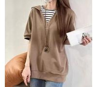 Gestreiftes Hoodie T-Shirt Damen Fake Two-Piece | Streifenmuster, Fake-Zweiteiler-Design, weicher Stoff, moderate Dehnung, ideal für Layering(coffee One Size)