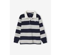 Gestreiftes Jungen Langarm-Poloshirt mit Kontrast-Kragen grau Gr. 92/98 von Vertbaudet