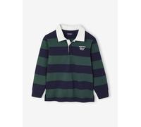 Gestreiftes Jungen Langarm-Poloshirt mit Kontrast-Kragen grün Gr. 98/104 von Vertbaudet