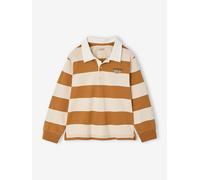 Gestreiftes Jungen Langarm-Poloshirt mit Kontrast-Kragen ocker Gr. 92/98 von Vertbaudet