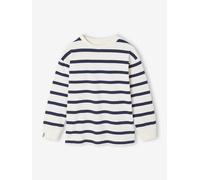 Gestreiftes Jungen Rundhals-Shirt mit Recycling-Baumwolle wollweiß Gr. 92/98 von vertbaudet