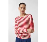 Gestreiftes Langarmshirt aus Viskosemix mit Stick Motiv | Valentine´s Day rot|weiß 38