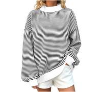 Gestreiftes Langarmshirt Damen Oversize Stehkragen Pullover Winter Freizeit | Sweatshirt Damen, Lockere Passform mit Kontrastbündchen und Streifenoptik, kombinierbar mit Jeans, Alltag und Freizeit