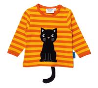 Gestreiftes Langarmshirt Katzen-Applikation orange 116/122