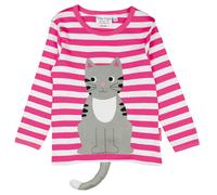 Gestreiftes Langarmshirt Katzen-Applikation pink 92/98