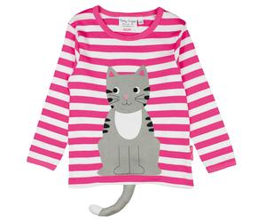 Gestreiftes Langarmshirt Katzen-Applikation pink 92/98