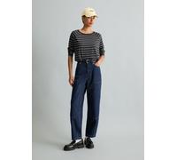 Langarmshirt MARC O'POLO DENIM "aus Loose Knit Jersey", Damen, Gr. L, schwarz-weiß (dunkelgrau), Obermaterial: 100% Baumwolle, gestreift, Basic, relaxed fit, Rundhals, normaler Saum, Shirts Langarmshi