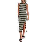 Gestreiftes Maxikleid für Damen Figurbetont Lässig Ärmellos mit Cut-Outs Seitenschlitz Gestreift Lang für Urlaub Strand und Alltag Armeegrün Größe M