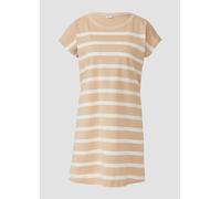 Nachthemd S.OLIVER, Damen, Gr. 40/42, N-Gr, beige (beige, weiß, gestreift), Single Jersey, Obermaterial: 60% Baumwolle, 40% Polyester, gestreift, unifarben, casual, loose fit mini, Rundhals, Kurzarm a