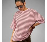 Gestreiftes, oversized Rundhals-Halbarm Rippshirt, lässiger Sommer-Alltagsessential