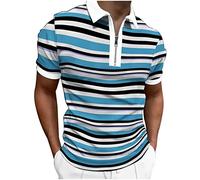 Gestreiftes Poloshirt für Herren, Outdoor, Sport, Polo-Shirts, Reißverschluss, Revers, Arbeitspolo, kurzärmelig, Sommer-Polo-Tops, lässiges Poloshirt für Walking, Golf und Tennis, himmelblau, XL