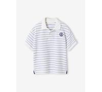 Gestreiftes Poloshirt Jungen mit Logo-Stickerei Long Island wollweiß Gr. 98/104 von Vertbaudet