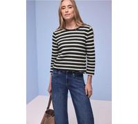 Street One Damen Gestreiftes 3/4-Arm-Shirt mit U-Boot-Ausschnitt Schwarz Größe 40