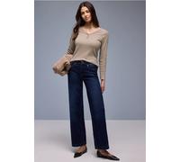 Langarmshirt STREET ONE, Damen, Gr. 42, beige (light terra mocha), Web, 96% Baumwolle, 4% Elasthan, gestreift, normal normal, Rundhals, abgesteppt, Shirts Langarmshirt, im soften Baumwoll-Mix (2742110