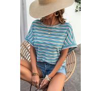 Gestreiftes Strick-T-Shirt mit kurzen Ärmeln S