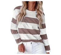 Gestreiftes Sweatshirt Damen Sommer Locker Oberteile Orange-Weiß Sweater Halloween Rundhals Baumwolle Casual Langarmshirt Kürbis Oversize Elegant Tee Tops Bunte Kurzarm Ringelshirt Rot Hexe Shirt XXL