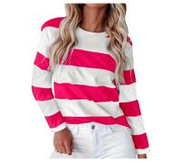 Gestreiftes Sweatshirt Damen Sommer Locker Oberteile Orange-Weiß Sweater Halloween Rundhals Baumwolle Casual Langarmshirt Kürbis Oversize Elegant Tee Tops Bunte Kurzarm Ringelshirt Rot Hexe Shirt XXL