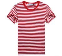 Gestreiftes T-Shirt für Herren, kurzärmeliges Sport-Top, marineblau und weiß, lässiges T-Shirt für den Sommer, O-Ausschnitt, leichtes Baumwollhemd (3XL Rot)