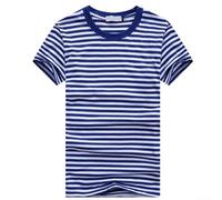 Gestreiftes T-Shirt für Herren, kurzärmeliges Sport-Top, marineblaues und weißes lässiges T-Shirt für den Sommer, O-Ausschnitt, leichtes Baumwollhemd (L Blau)