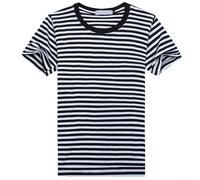 Gestreiftes T-Shirt für Herren, kurzärmeliges Sport-Top, marineblaues und weißes lässiges T-Shirt für den Sommer, O-Ausschnitt, leichtes Baumwollhemd (2XL Schwarz)