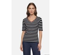 Betty Barclay Kurzarmshirt Ringelshirt V-Ausschnitt Jersey Gr. 38 Dunkelblau/Nature