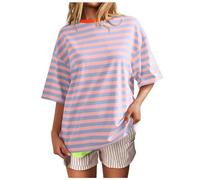 Gestreiftes, übergroßes Sweatshirt für Damen, gestreift, Farbblock, Rundhalsausschnitt, Kurzarm, Y2K-Shirt, lässiges Kurzarmshirt, lockere Pullover-Oberteile Shirt Gestreift