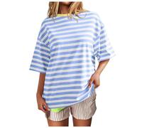 Gestreiftes, übergroßes Sweatshirt für Damen, gestreift, Farbblock, Rundhalsausschnitt, Kurzarm, Y2K-Shirt, lässiges Kurzarmshirt, lockere Pullover-Oberteile Shirt Gestreift
