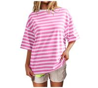 Gestreiftes, übergroßes Sweatshirt für Damen, gestreift, Farbblock, Rundhalsausschnitt, Kurzarm, Y2K-Shirt, lässiges Kurzarmshirt, lockere Pullover-Oberteile Shirt Gestreift