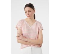 Gestreiftes Viskose-T-Shirt mit V-Ausschnitt pink 46