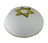 Gestrickt weiße Kippa jüdische Israeli Judaica Kipa mit Davidstern