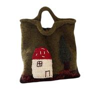Gestrickte Handtasche, 30 x 25 cm, Wolle, Häkeltasche, Pilzhaus-Muster, Schultertasche, lässige Tragetasche für den täglichen Einkauf, Reisen, -Stil, modische Accessoire, stilvolle Handtaschen