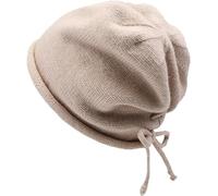 Gestrickte Slouchy-Beanie-Mützen for Damen, warme Mütze mit gerollter Krempe und Kordelzug, kleinere, gestapelte Mütze im Pop-Style mit Show-Gesicht (Color : Beige, Size : One Size)