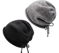 Gestrickte Slouchy-Beanie-Mützen for Damen, warme Mütze mit gerollter Krempe und Kordelzug, kleinere, gestapelte Mütze im Pop-Style mit Show-Gesicht (Color : 2pcs E, Size : One Size)