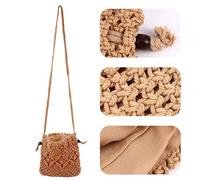 Gestrickte Umhängetasche für Damen, Leichte Tasche aus Baumwollseil | Kordelzug, Kompakte Form, für Reise und Dating, Handliche Aufbewahrung