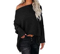 Gestrickter Pullover Damen - Damen Schulterfreier LangäRmliger üBergroßEr Pullover Strickpullover Lockere Oberteile Pullover Damen 46
