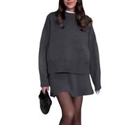 Gestrickter Pullover Zweiteiliger Anzug Damen Einfarbig Langarm Pullover + Gestrickter Rock Zweiteiliges Set Weibliche Strickpullover Outfits Vielseitiger Anzug aus Pullover und Rock im College-Stil