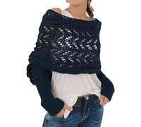 Gestrickter Zopfmuster-Wickel - Pullover-Schal mit Ärmeln - Strickschal-Wickel - Damen-Strick-Wickel-Häkel-Cape-Decke,Damen-Winter-Schal, dicker,warmer gestrickter langer karierter Schal