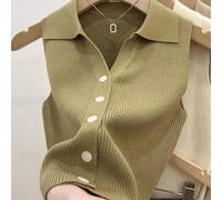 Gestricktes ärmelloses Tanktop für Damen mit Polokragen, leichtes Stretch-Baumwoll-Spandex-Mischgewebe (durchschnittliche Größe grün)