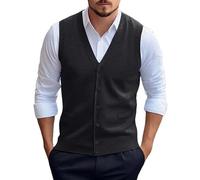 Gestricktes Ärmelloses Tanktop für Herren, Herren Pullover Strickweste Dicker Woll-Mischpulli Ärmellos Strickjacke mit Knöpfen V-Ausschnitt Weste Business Pullover Strickwaren Herbst Winter Woll